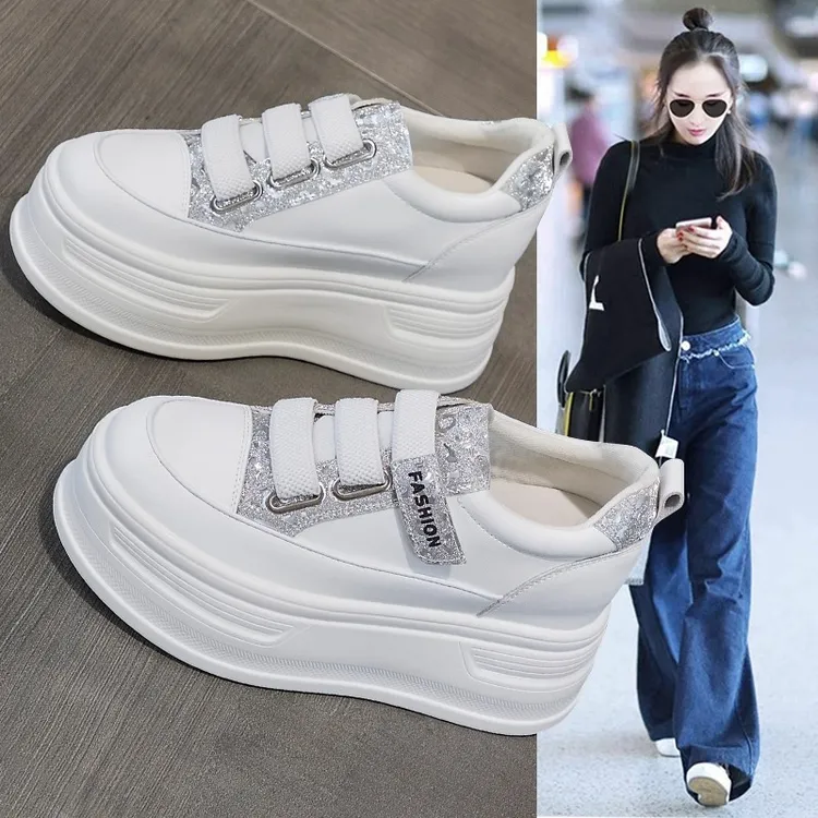 【JTG&SHOES 官方】魔术贴厚底小白鞋女2025秋季轻便软底内增高休闲