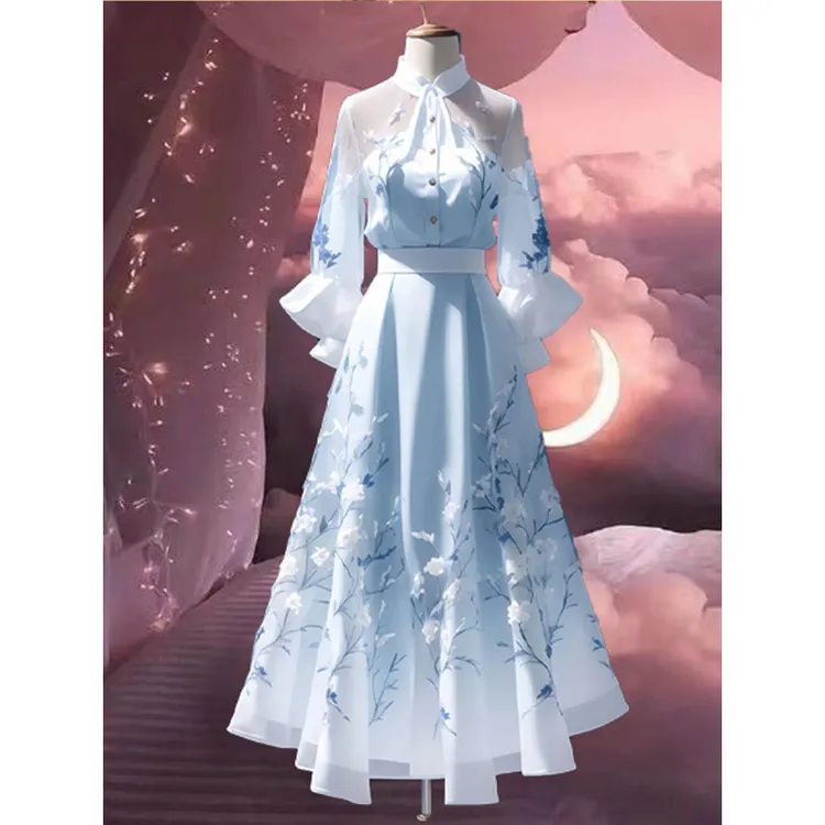 夏季新款中式汉服连衣裙套装女改良复古优雅上衣仙气半身裙两件套