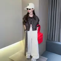 女童外套秋装皮衣2025新款韩版洋气秋季短款夹克衣直筒工装阔腿裤
