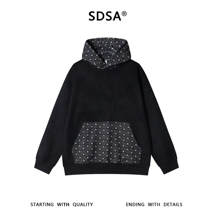 SDSA男士秋冬新款痞帅男装简约时尚爱心拼接撞色连帽卫衣百搭宽松