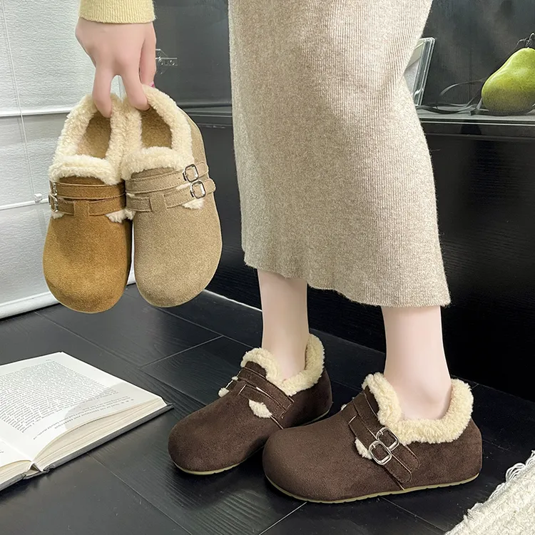 2025冬季复古百搭舒适厚底加绒加厚保暖棉鞋勃肯鞋新款双扣不掉跟