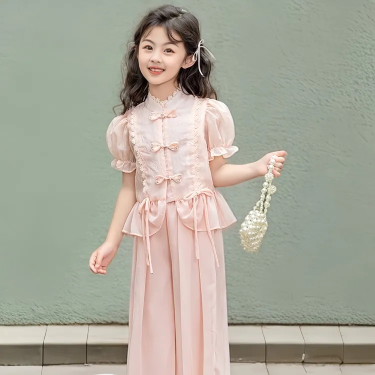 女童夏装套装儿童女孩洋气休闲国风清新宽松透气亲肤短袖长裤时尚