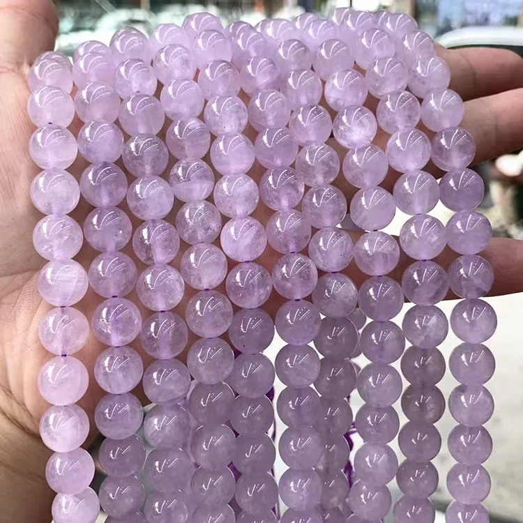 5A纯天然薰衣草紫玉散珠浅紫玉石有孔聚财圆珠diy手工串珠饰品