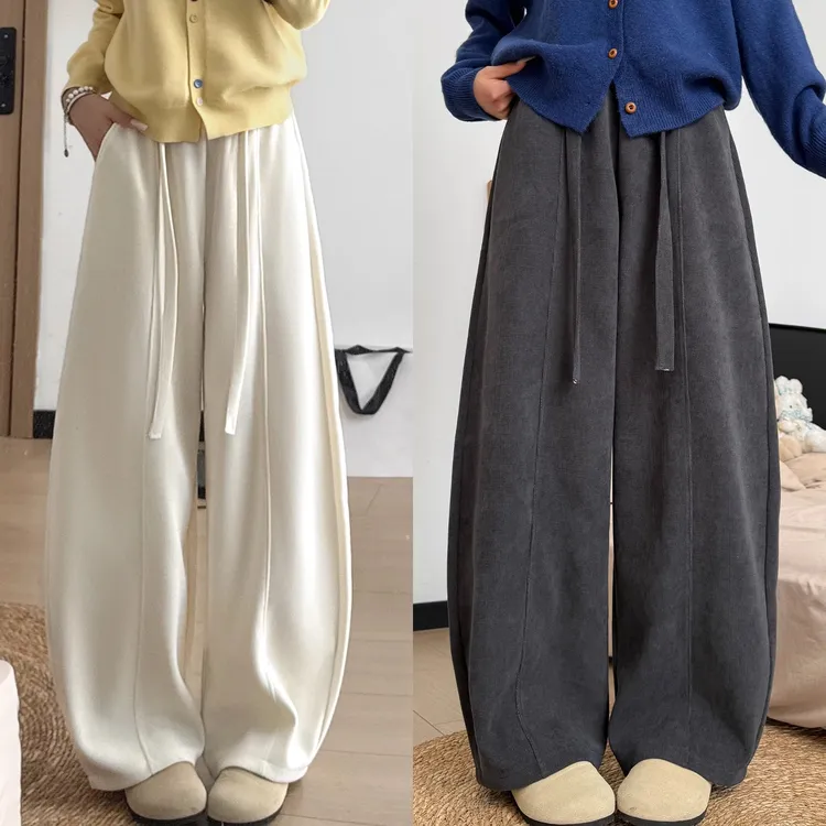 白色灯芯绒弯刀裤女2025新款秋冬加绒休闲宽松慵懒松弛感阔腿裤子
