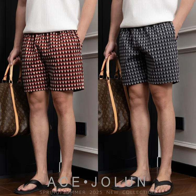 【千鸟格提花】轻奢夏季宽松四分沙滩裤抗皱复古休闲裤男士运动短裤