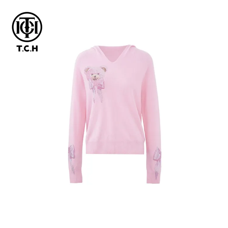 TCH私服慵懒风小熊烫钻时尚秋款长袖圆领羊毛针织衫T72C09E5045