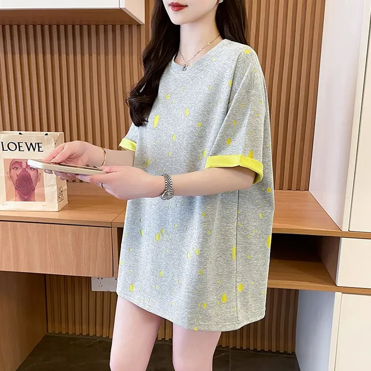 夏季破洞短袖T恤女韩版学院风时尚大码宽松显瘦ins休闲纯棉打底衫