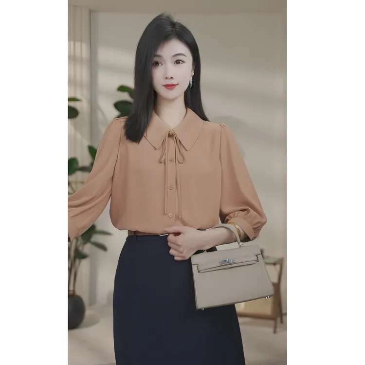 【小北甄选】欧若风曼贝8592293A奶橘色衬衫女士高级显瘦气质衬衣