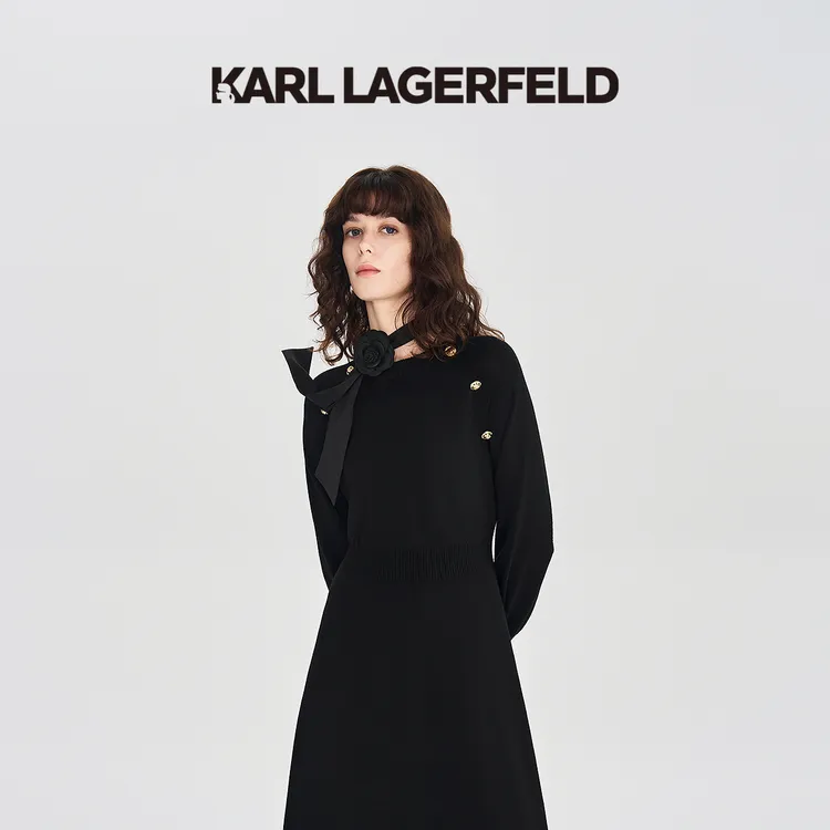 【官方】KARLLAGERFELD卡尔拉格斐2025秋季新款连衣裙黑色M27E1345