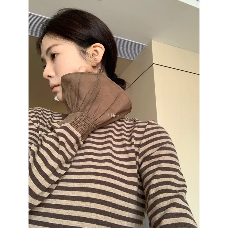 Hers-秋上新气质简约日常通勤喇叭袖条纹小衫92344