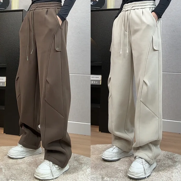 街头宽松冬季男士ins保暖加绒休闲卫裤百搭设计感长裤