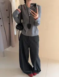 3213【臻炫女装】轻奢女装设计纯色Polo领排扣高级百搭长袖开衫上衣