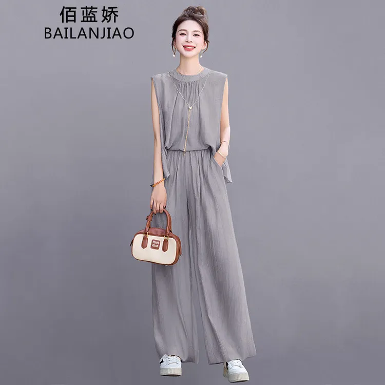 无袖上衣套装裤女夏2025新款时尚气质休闲减龄穿搭阔腿裤两件套