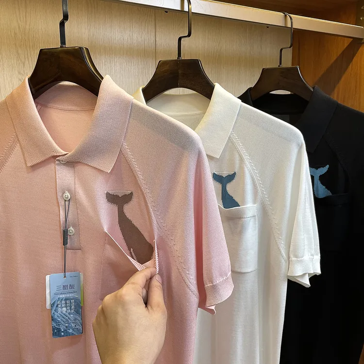 【人气爆款推荐】凉感三醋酸天丝帅气鱼尾马鞍肩针织短袖POLO衫男