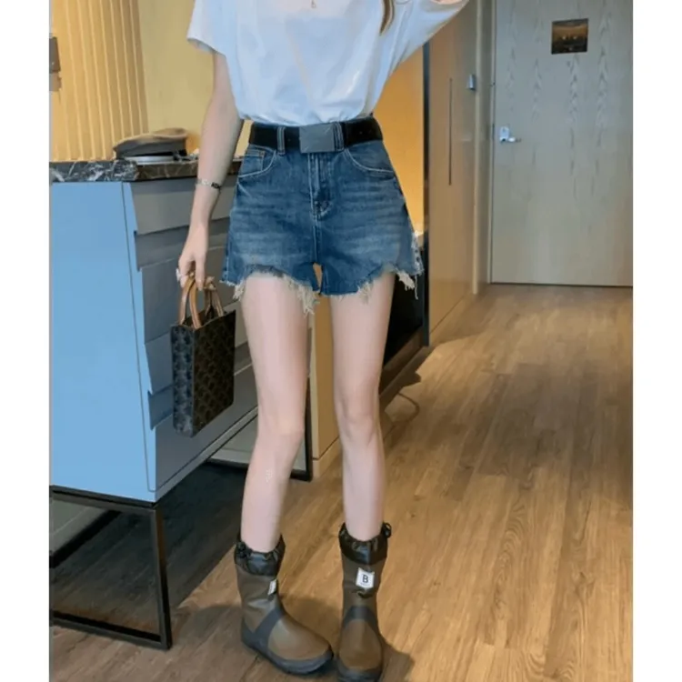 【破价+运费险】欧货复古水洗做旧磨破牛仔裤女显瘦遮跨垂感短裤