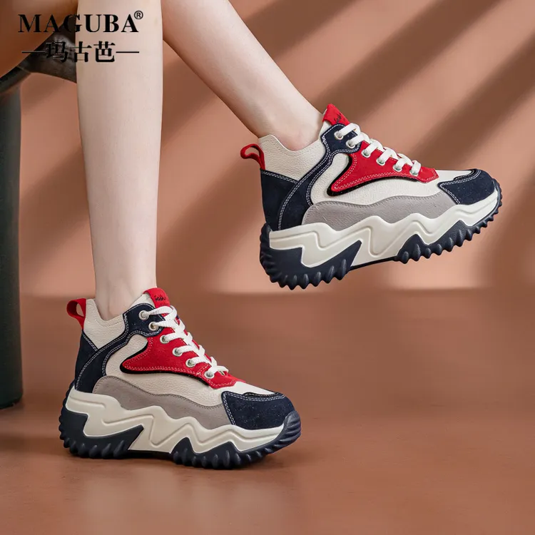 玛古芭7CM内增高厚底玛古芭老爹鞋秋季小个子拼色百搭洋气学生休