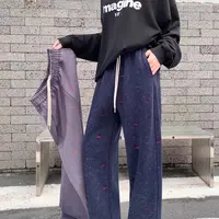 【娃娃专属】美式破洞撞色直筒女2025秋季个性时髦宽松休闲阔腿长裤