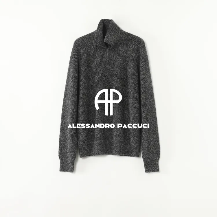 AP洛哥44301ST马海毛+桑蚕丝POLO领插肩袖夹花色时尚针织套头衫