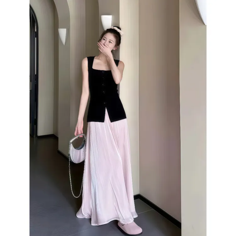 纯欲风辣妹2025夏季新款韩版针织背心高腰半身裙两件套