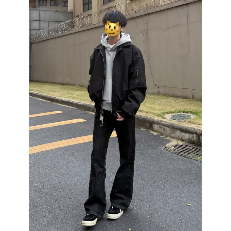 美式潮牌飞行夹克男款高级感痞帅秋季短款工装外套翻领高街棒球服