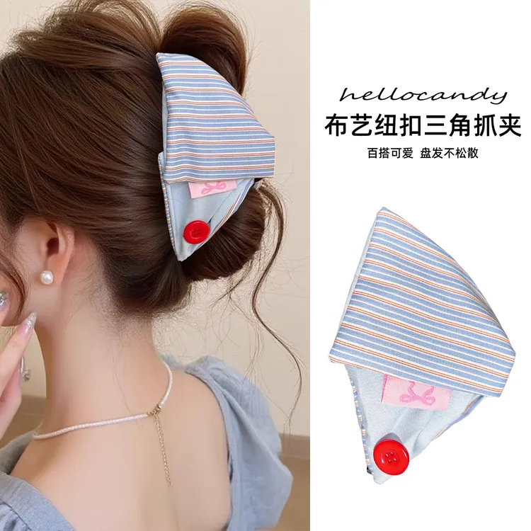 韩系撞色纽扣三角抓夹女高级感2025新款后脑勺盘发鲨鱼夹发夹发饰