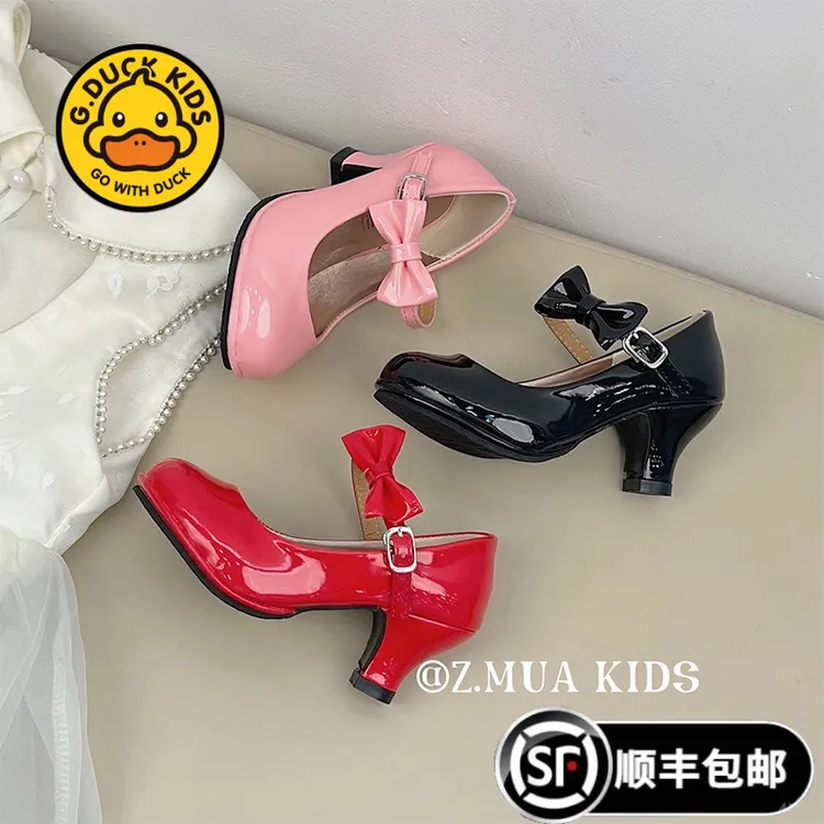 [高跟鞋~]春季新款女童26-35码单色高跟单鞋在童年就合脚的高跟鞋