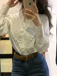 北池PiscineNord【南法腔调】水溶刺绣镂空花边衬衫法式复古小众