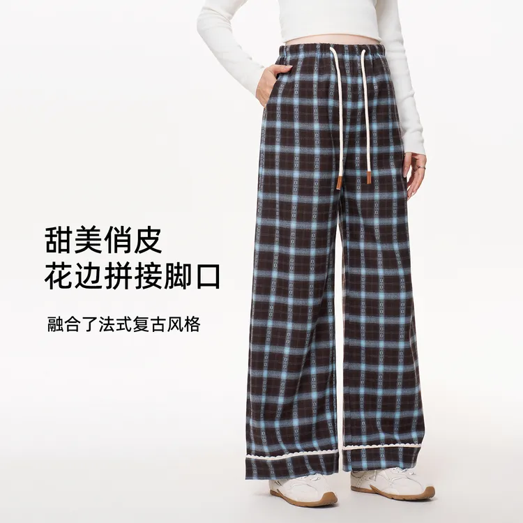 ellieluke孕妇格子裤秋外穿无托腹休闲阔腿长裤不勒肚子裤子秋装