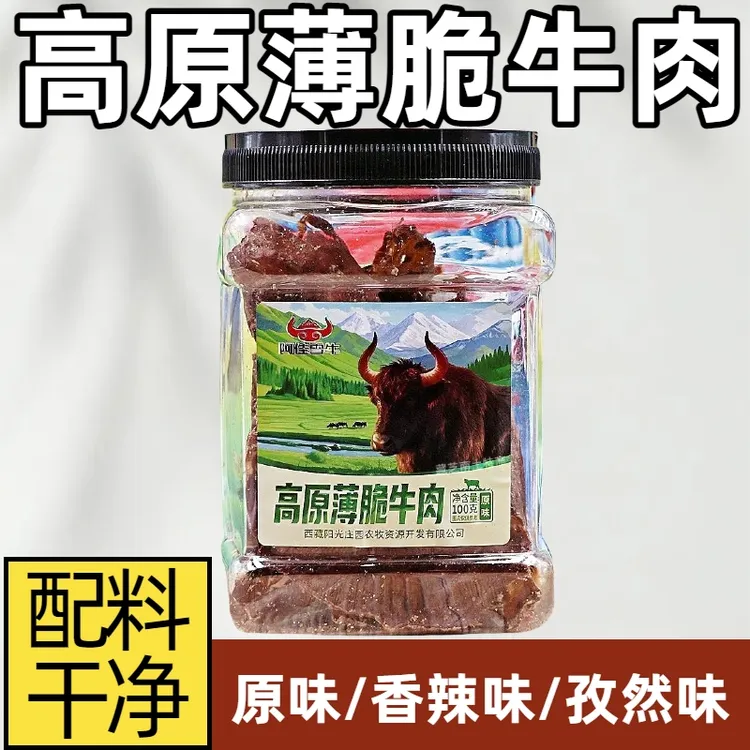 阿佳西藏牛肉脆片薄脆风干牛干脆脆办公室小零食原味100g罐牛肉干