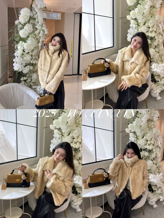 鑫鑫专属【奶兔首领】百分百真兔毛一体一毛双色软黄金外套