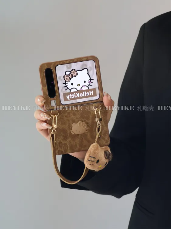 韩系棕豹纹KT适用华为purax手机壳折叠屏pocket2保护mixflip斜挎