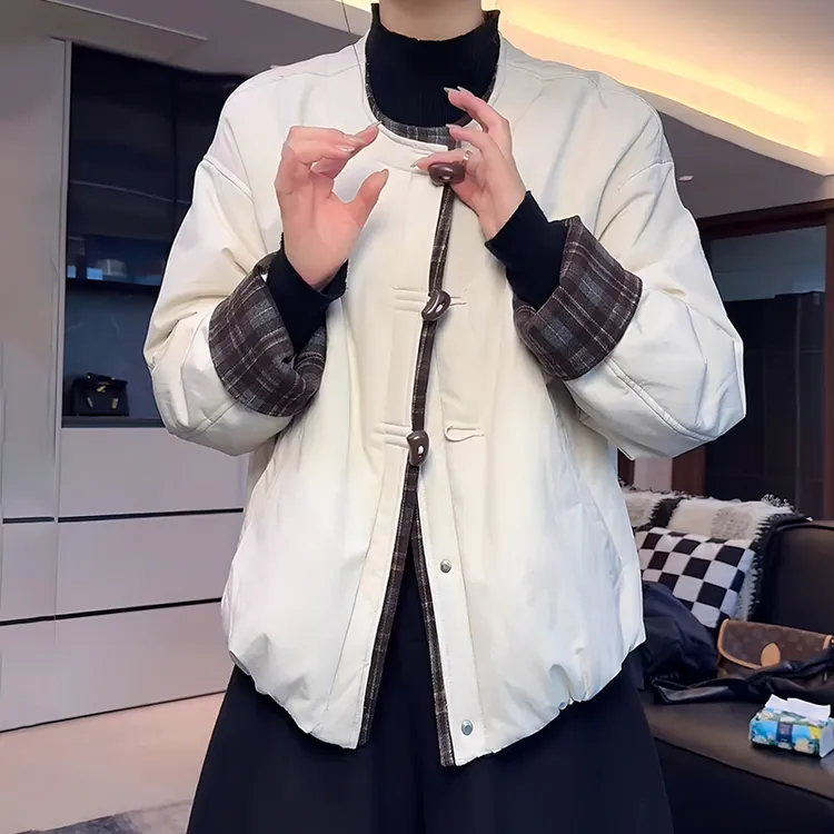 轻薄棉服棉衣短款女休闲宽松2025年冬季新款小个子拼接韩系保暖、