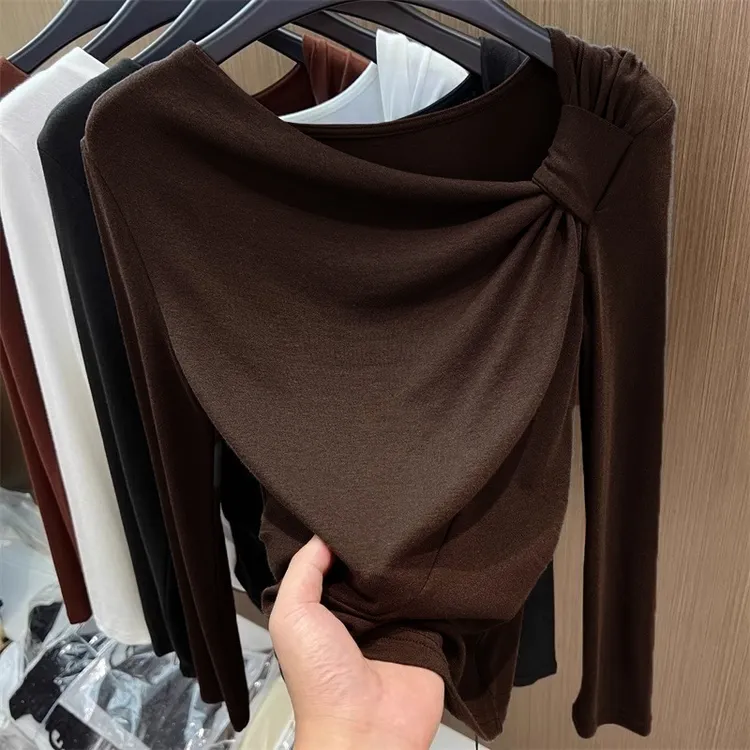 显瘦百搭气质正肩德绒打底衫大码长袖T恤女士冬季女背心吊带内搭