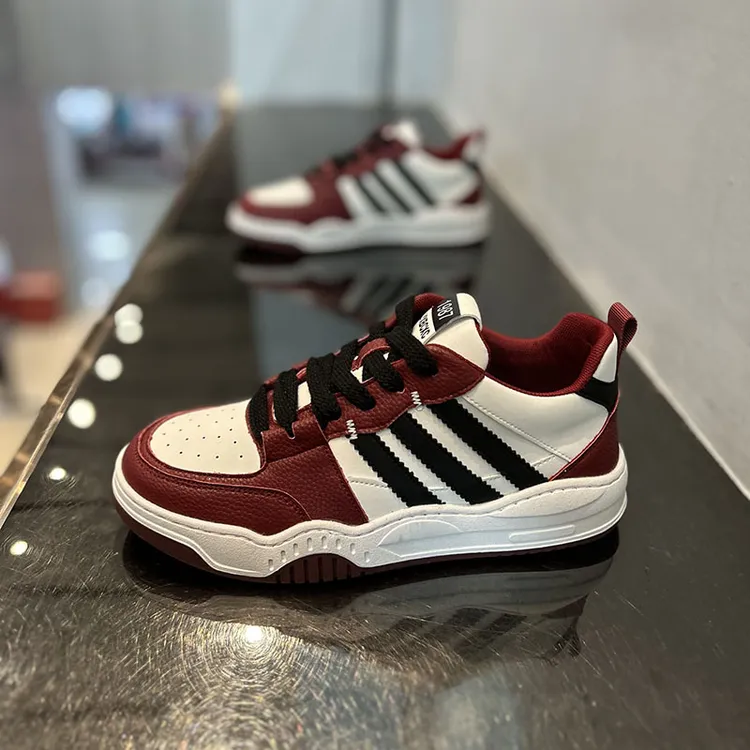 潮牌男鞋春季2025新款皮面系带板鞋潮流百搭低帮鞋厚底休闲鞋男士