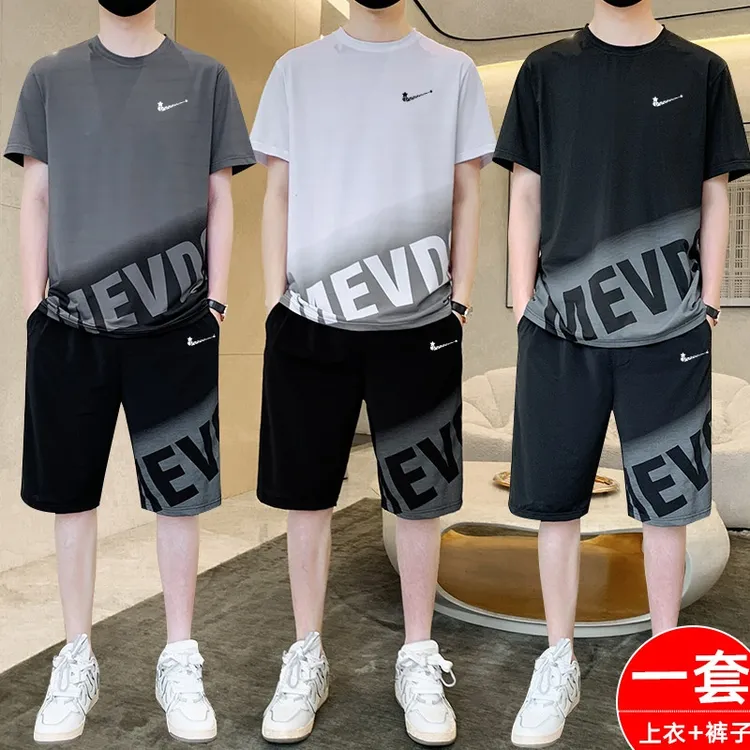 品牌休闲运动套装男短裤上衣青少年潮流时尚休闲速干夏季薄款透气