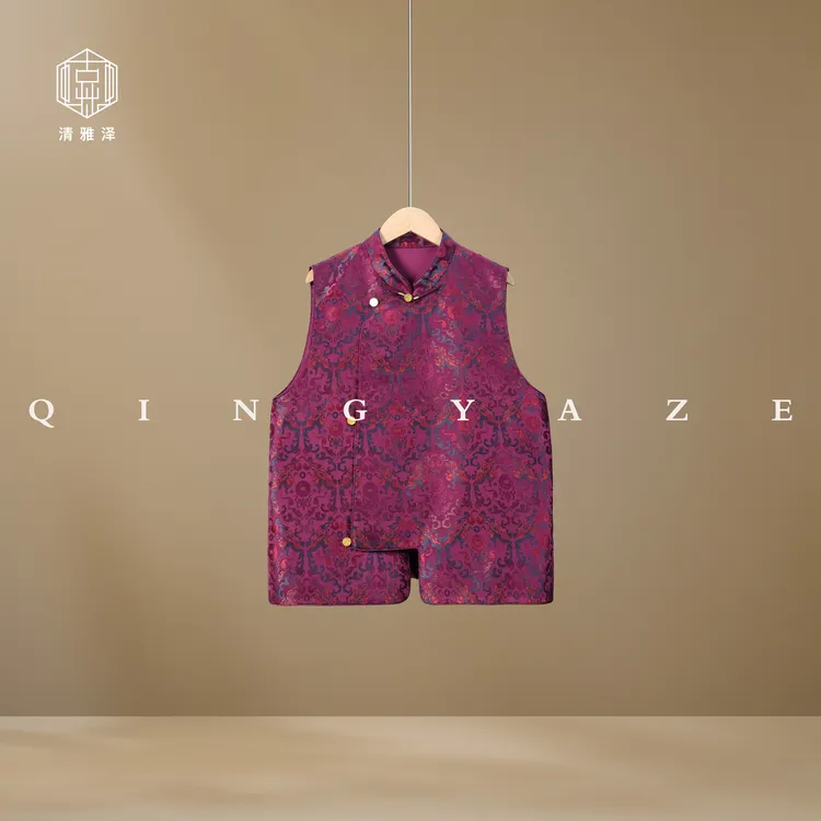 如意貔貅紫！桑蚕丝混纺新中式织锦马甲！GZ5360