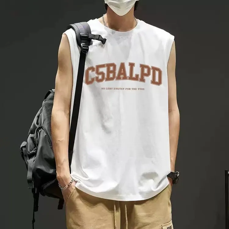 加大码重磅纯棉爆款无袖T恤背心夏新款潮牌宽松透气坎肩百搭上衣