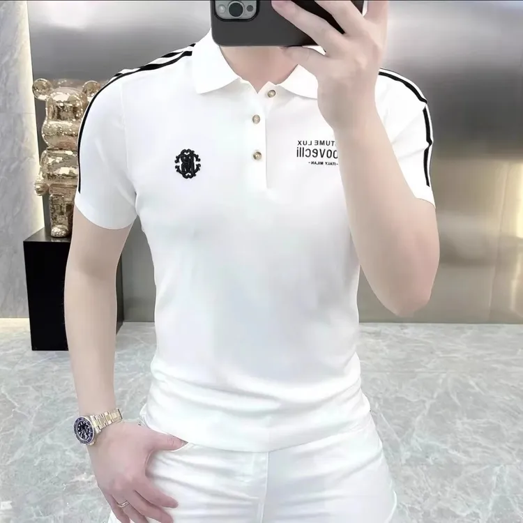 轻奢高端潮牌男士针织薄款POLO衫百搭潮流时尚休闲短袖2024夏季新