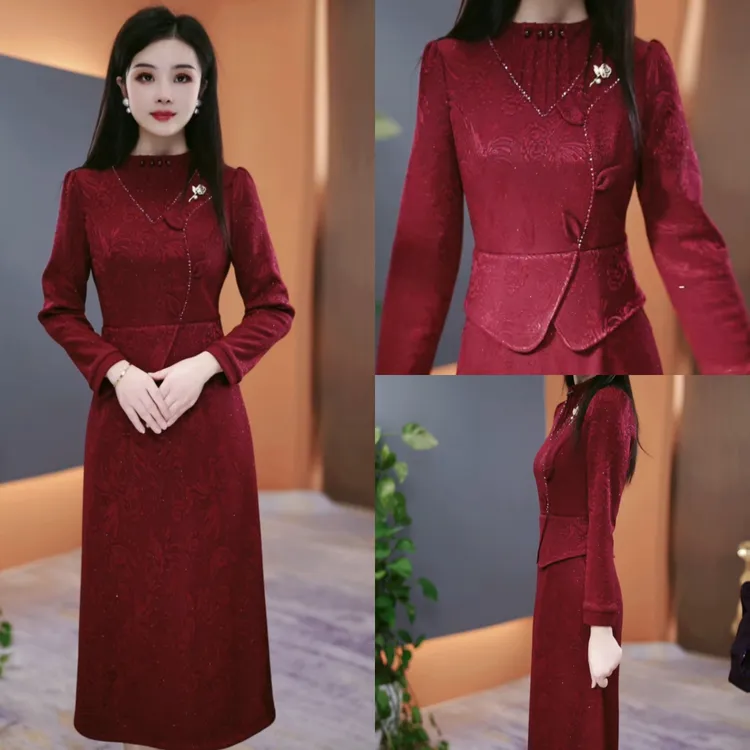 冬季加绒加厚连衣裙2025冬季气质韩版显瘦百搭收腰裙子YX25K3635