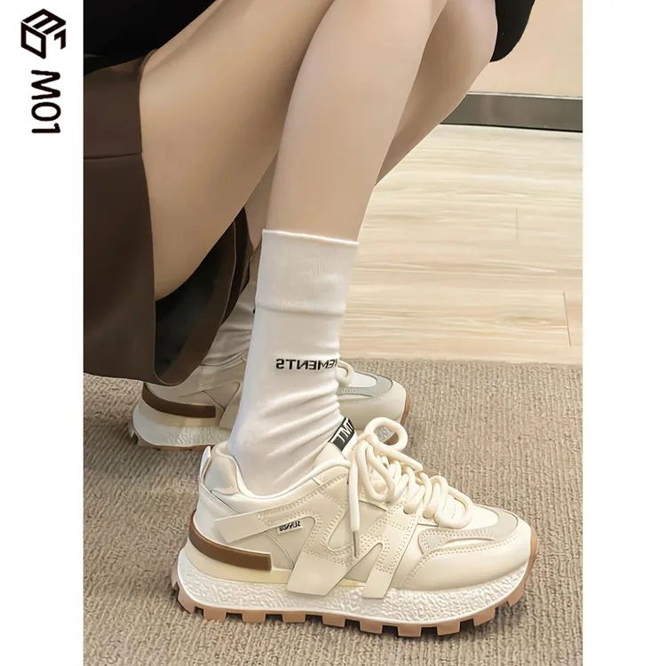 M01厚底阿甘鞋女2025新款透气老爹鞋子女运动休闲鞋显脚小白鞋女