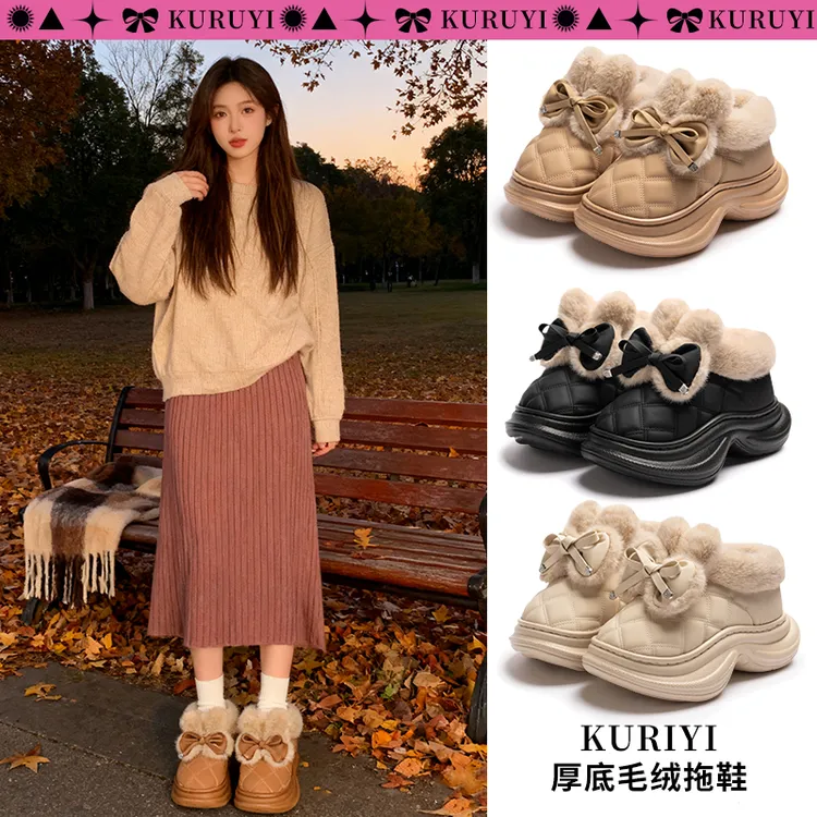 时尚百搭棉鞋女款2025新款冬季保暖包跟增高加厚底雪地靴女鞋外穿