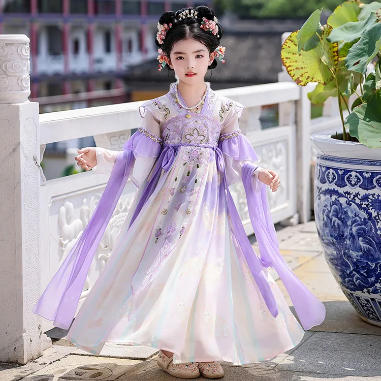 女童汉服中秋节长袖襦裙春秋款裙子中大童超仙古风唐装连衣裙国庆