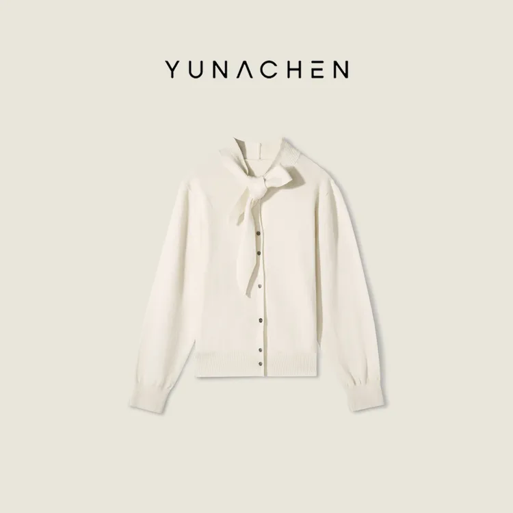 菠萝宝宝yuna【风暖织棉】100绵羊毛白色系带开衫羊毛衫YL6