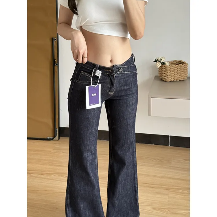 原色低腰微喇牛仔裤女秋季新款美式辣妹显瘦百搭直筒喇叭马蹄裤子