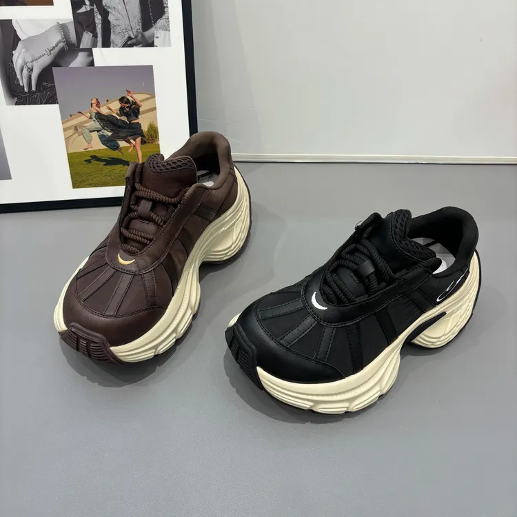 真皮厚底老爹鞋女2025秋季新款小个子增高显脚小黑色休闲运动鞋潮