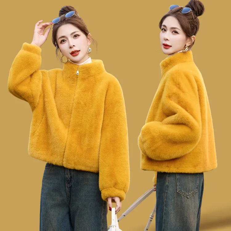 短款小香风毛绒水貂外套女冬季气质今年流行显瘦皮毛一体环保皮草