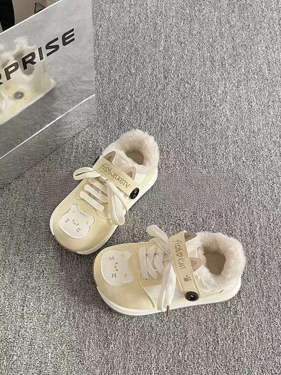 冬季二棉女鞋厚底小白鞋女款2025新款保暖加绒板鞋面包鞋