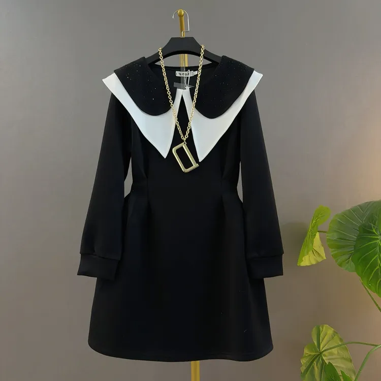 A字裙娃娃领秋季常规长袖连衣裙秋冬时尚气质裙子多层领洋气简约