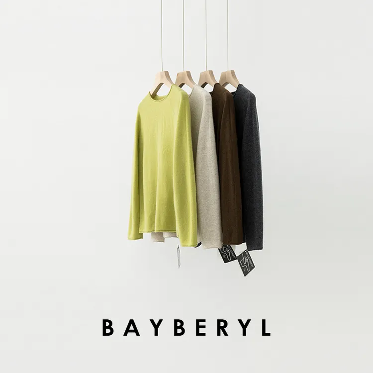BAYBERYL老贝无缝一体*柔软卷边圆领羊绒秋针织衫ZZS5H1801-9/21