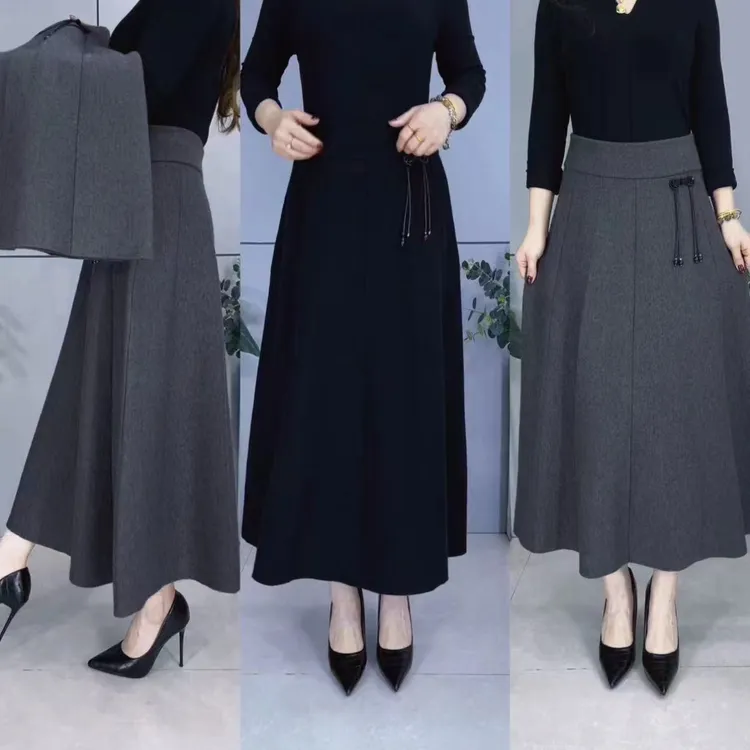 2327#秋冬新款侧盘扣针织显瘦高弹女士半身裙气质百搭（臻品质）